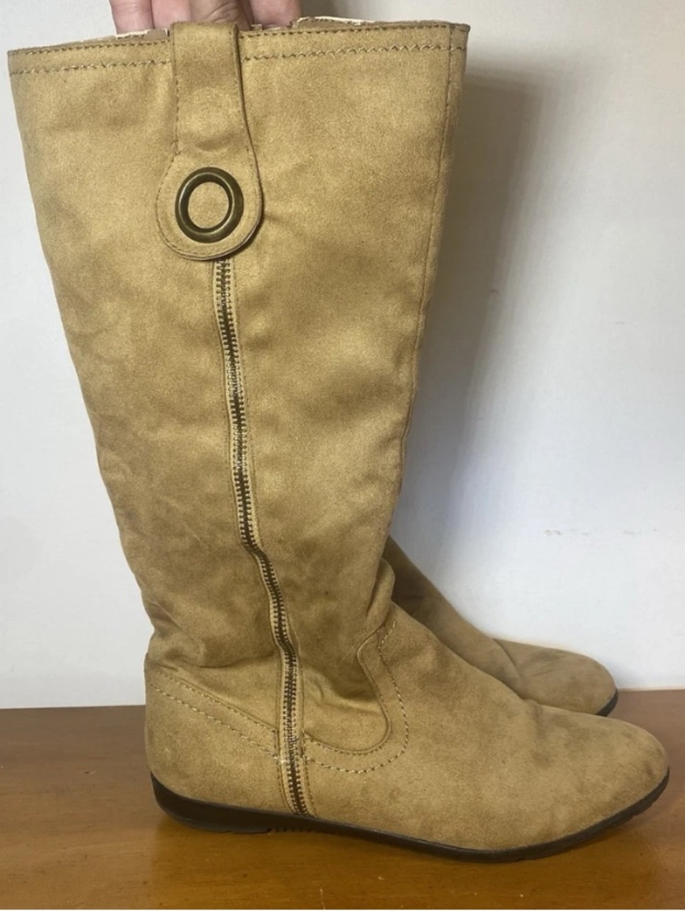 Women’s Size 7.5 Boho Vegan Suede Boots Zipper Buckle Low Heel Festival Concert
